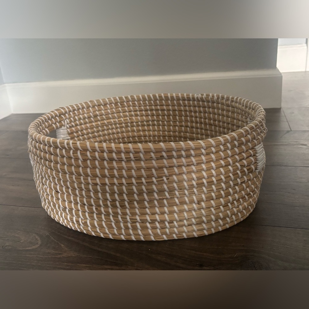 Woven Oval Basket - Natural and White